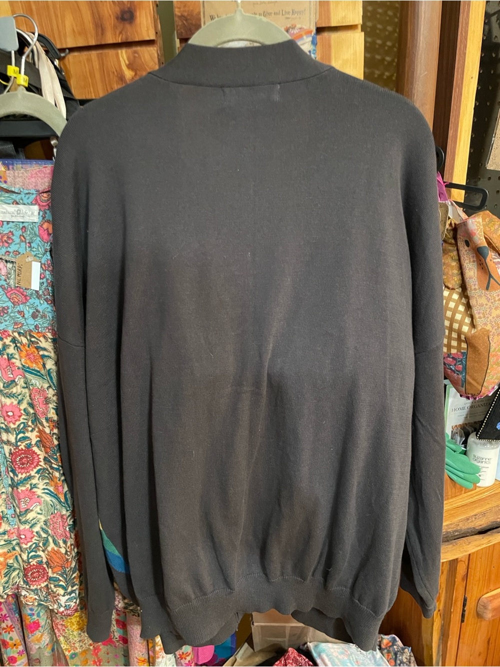 NATURAL LIFE Live Happy Cardigan Sweater Cardigan Rainbow Bands Charcoal Cotton - Picture 14 of 15
